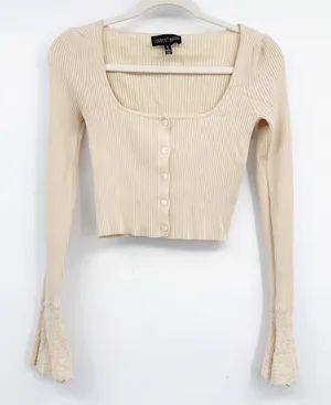 Current Mood Dolls Kill Womens Pleased As Punch‎ Ribbed Coquette Crop Cardigan S thumbnail 1