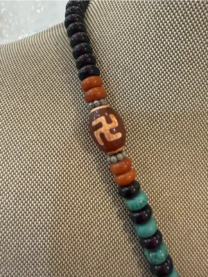 Handmade Unique Handcrafted Turquoise and Brown Beaded Buddhism Pendant Necklace thumbnail 4
