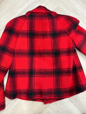 Talbots Red Black Plaid Wool Double Breasted Peacoat Size 2 thumbnail 6