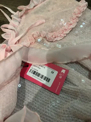 sequin ruffle split front top in light pink thumbnail 5