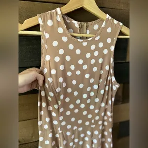 Vintage Paris Sport Club Sleeveless Tan Polka Dot Maxi Dress Made in USA Rayon thumbnail 4