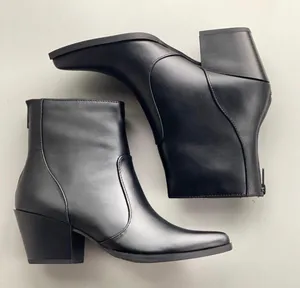 Soda Black Almond Toe Vegan Leather Stacked Heel Bootie thumbnail 1