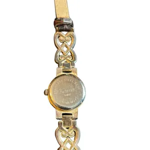 Vintage Geneva Women's Gold Watch With Intricate Band - Stainless Steel Back Lea thumbnail 4
