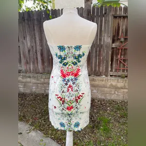 Zara Strapless Dress spring break Floral Pattern basque waist corset pinup event thumbnail 2