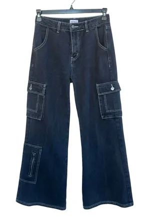 Superdown Natt Baggy Cargo Black Wide Leg Jeans Size XS thumbnail 1