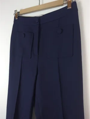 Sézane Phil Trousers Navy Wool Blend High Rise Wide Leg Pants FR 34 US 2 thumbnail 3