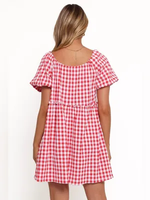Petal + Pup Dorothea Gingham Mini Dress Red White Smocked Large thumbnail 2