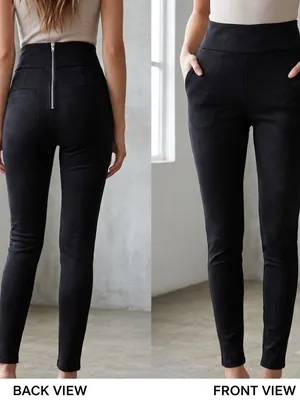 Ammo Suede High Rise Black Pants Gold Zipper Detail Size Medium. thumbnail 2