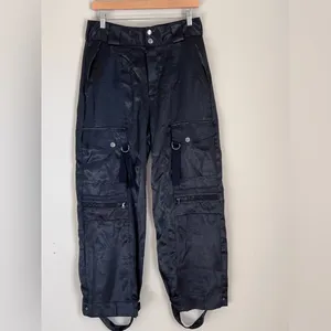 Free People Satin Cargo Pants Wide Leg Gothic Whimsical Sz Medium Baggy thumbnail 2