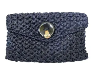 Vintage Navy Blue Woven Straw Envelope Clutch Purse Shoulder Bag thumbnail 11