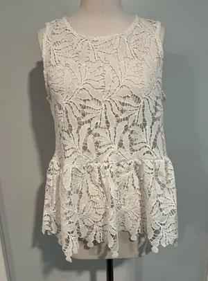 Lace peplum blouse White Size L thumbnail 1