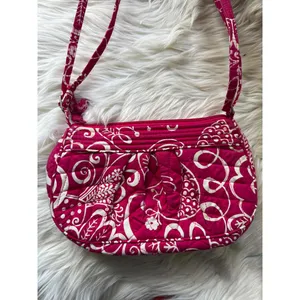 Vera Bradley Quilted Crossbody Bag in Dark Pink and White Floral Print thumbnail 9