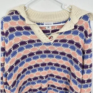 Find Me Now Colorful Striped Chunky Knit‎ Sweater V Neck Collared Cozy Fall Boxy thumbnail 2