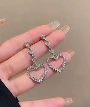 925 Silver Plated Love Heart Drop Dangle Earrings for Women thumbnail 2