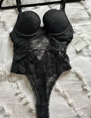 Floral Lace Mesh Bodysuit thumbnail 1
