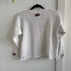 Handmade Vintage Women's Unique Floral Knit White Sweater Button Details Medium thumbnail 7