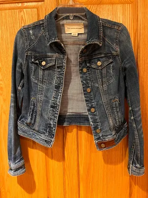 Anthropologie Pilcro‎ AVIE Classic Denim Trucker Jacket Leather Detail Size XS thumbnail 9