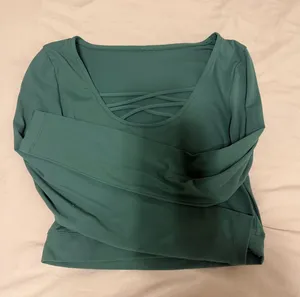 Lorna Jane green long sleeve crop top with criss-cross straps #activewear #fitness thumbnail 1