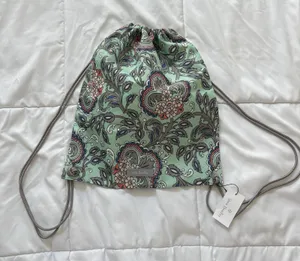 NWT Vera Bradley VB Drawstring Backsack‎ Backpack Floral Paisley Green Feminine thumbnail 1