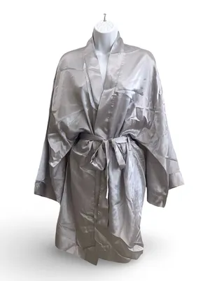Classic Gray Satin Kimono Short Robe Size M thumbnail 1