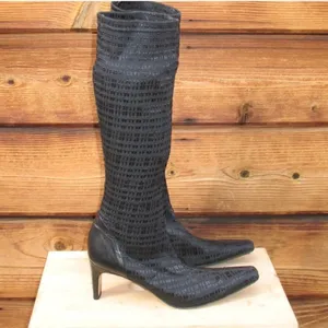 PREVATA Black Fabric Stretch Knee High Boots Black Size 8 thumbnail 4