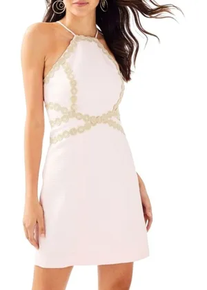 Lilly Pulitzer Pearl Shift Dress Paradise Tint Pink Gold Embroidery 28998 2 thumbnail 1