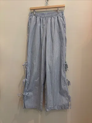 Wild Fable Wide Leg Pants Blue Striped Tie Side Size Medium thumbnail 3