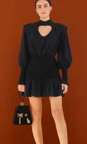 Farm Rio Black Heart Cutout Satin Dress XS thumbnail 1