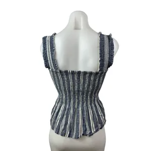 Anthropologie Maeve Women's Blue Striped Ruffle Sleeveless Peplum Blouse Top S thumbnail 4