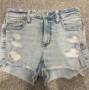 American Eagle Next Level Stretch Denim Jean Shorts High-Rise Light Wash thumbnail 1