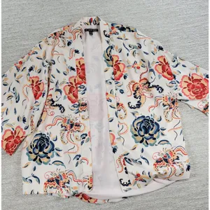 Zara TRF Outerwear Duster Kimono Jacket S-M White Floral Thick Fabric Open Front thumbnail 10