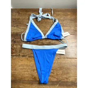 Pacsun Blue Contrast Triangle Halter Bikini Top‎ NWT M/XS thumbnail 5