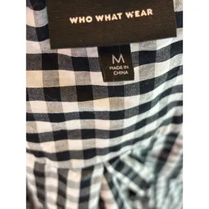 Who What Wear Gingham Puff Sleeve Button Down Blouse Black White Checkered Med. thumbnail 6