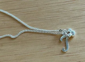 Silver “t” Initial Necklace‎ Rhinestone Mickey Mouse Head Charm 18” Chain Disney thumbnail 1