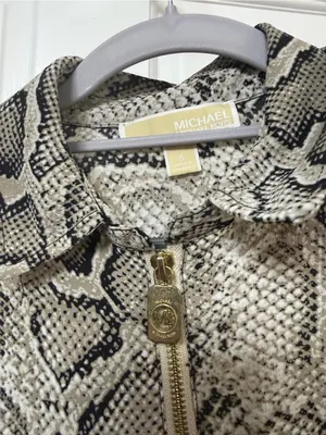 MICHAEL Michael Kors Beige Black Snake Print Jacket with Gold Hardware thumbnail 3
