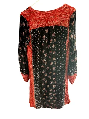 Free People Peacemaker High Low Tunic Dress Black Red Bandana Paisley Boho thumbnail 4
