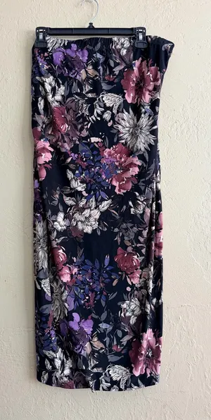 Floral Navy Maxi Skirt with Pink & Purple Blooms thumbnail 1
