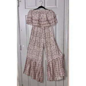 JAPNA Anthropologie Wide Leg Jumpsuit Romper Strapless Ruffle smocked small thumbnail 2