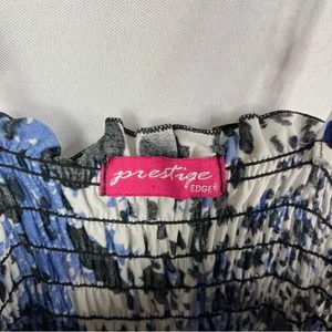 Boutique Prestige Edge Y2K Black & Blue Printed‎ Smocked Bust Midi Dress S thumbnail 4