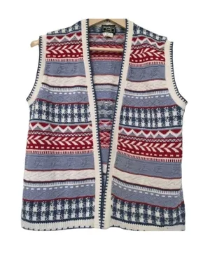 Vintage Fisherman Nostalgic Sweater Vest Womens Size Med Patriotic Blue quilt thumbnail 1