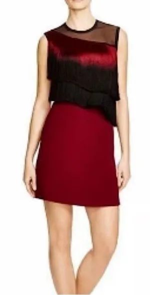 Sandro Ringo Black and Burgundy Maroon Tassel Fringe Cocktail Flapper Dress US 4 thumbnail 1