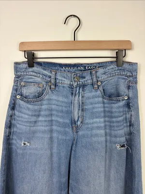 American Eagle Ultra Wide Leg Jeans Women’s Size 4 Short Blue High Rise Denim thumbnail 3