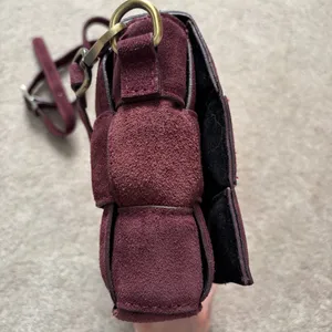 Viola Castellani Genuine Suede Woven Padded Flap Crossbody Bag Dark Purple thumbnail 10