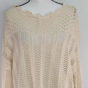 Paige Kuzuyu Ecru Crochet Sweater Women’s XL Cottage core Bohemian‎ thumbnail 4