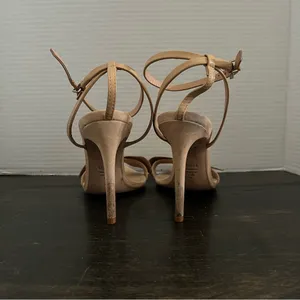 Womens Schutz Elora Leather Nude Stiletto Heel Ankle Strap Sandal 7.5 Light Wood thumbnail 4