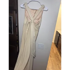FLAWED‎ Ivory Rhinestone Empire Waist Maxi Gown Dress Size 7/8 Creamy Sleeveless thumbnail 11