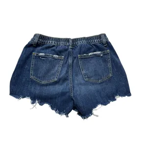 Aerie Denim Jean Shorts Size M Dark Wash Elastic Waist Distressed Hem thumbnail 2