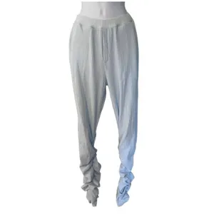 Staple & Hue Freya Pants Sky Blue Waffle Knit Ruched Leg Thermal Size Large thumbnail 2