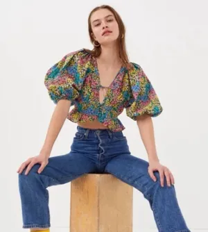 For Love And Lemons Ruth Crop Top Puff‎ Sleeve Multi Color Top S. $149 thumbnail 1