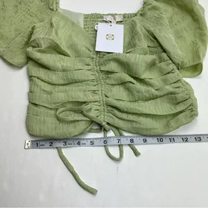 WAYF Secrets Kept Gathered Flutter Sleeve Top‎ XS Green Coquette NEW *TINY FLAW thumbnail 11